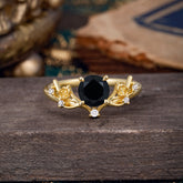 Nature-Inspired 4-Prong Round Black Onyx Engagement Ring